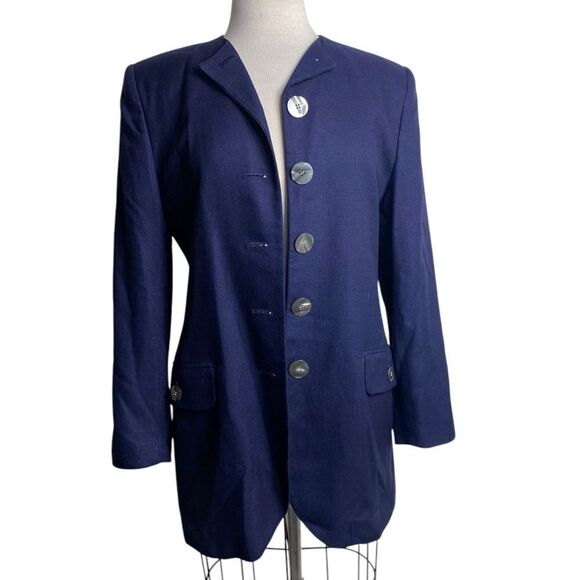 Vtg Jones New York 8 blazer Navy Blue lightweight wool collarless - Picture 1 of 9